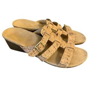 Vionic Sandal Park Radia Cork Slip On Wedge Gold Buckle Accents Women's Size 8